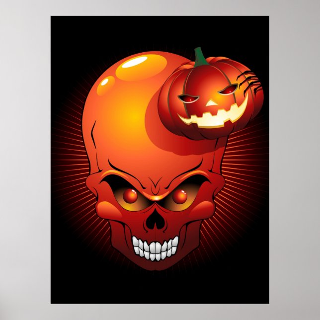 Póster Calavera de Halloween y calabaza (Frente)