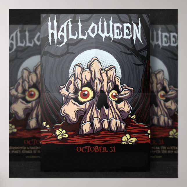 Póster Calavera de Halloween y curia zombi (Frente)