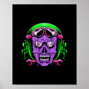 Póster Calavera de Jinete Zombie que se Derrite en Neón