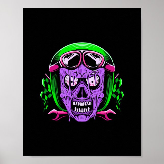 Póster Calavera de Jinete Zombie que se Derrite en Neón (Frente)