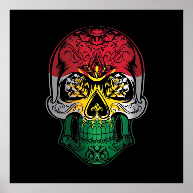 Póster Calavera de Kurdistán Y Bandera De Los Rosas (Frente)