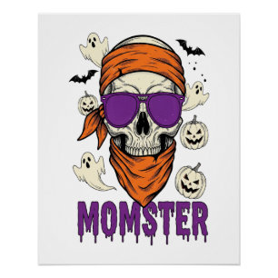 Póster Calavera de mamá monstruo divertido Halloween Mamá