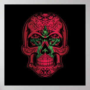 Póster Calavera De Marruecos Y Bandera De Los Rosas
