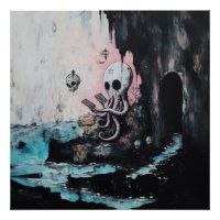 Calavera de Octopus Tarot Bruja IA Arte Sem-Gloss
