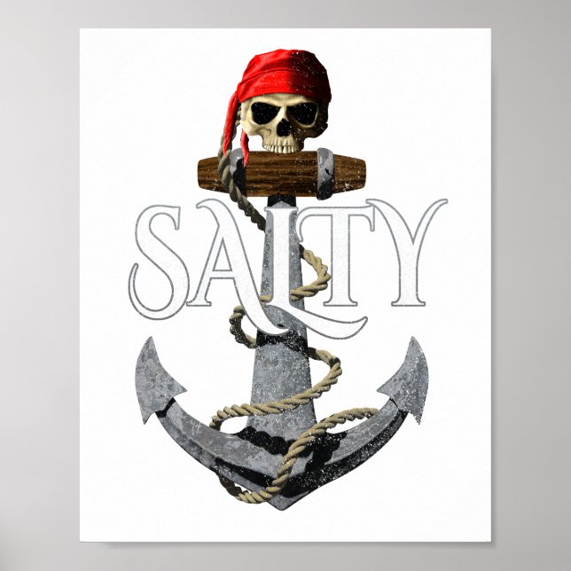 Póster Calavera De Pirata De Salty Y Anchor (Frente)
