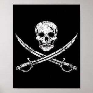 Póster Calavera de pirata huesos cruzados espada jolly ro