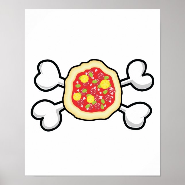 Póster calavera de pizza y huesos cruzados (Frente)