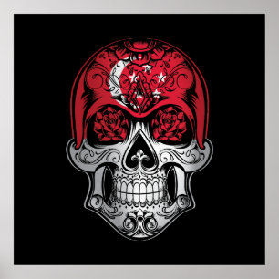 Póster Calavera De Singapur Y Bandera De Los Rosas