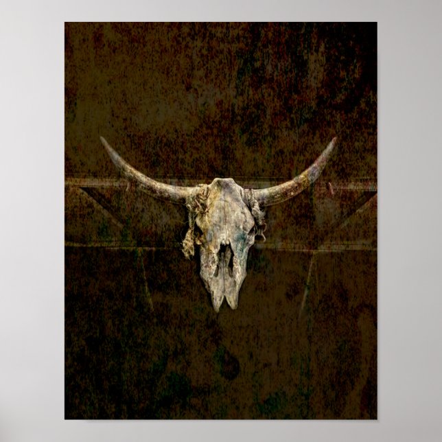 Póster Calavera de toro País Occidental Marrón Viejo Grun (Frente)