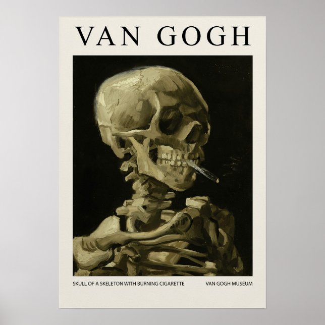 Póster Calavera de un esqueleto con cigarrillo encendido  (Frente)