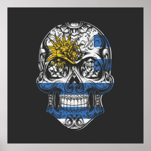Póster Calavera De Uruguay Y Bandera De Los Rosas