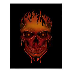 Póster Calavera Derretida en Llamas Arte de Fantasía Góti