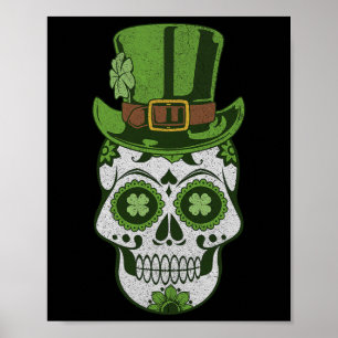 Póster Calavera Día de San Patricio Afortunada Trébol Vin