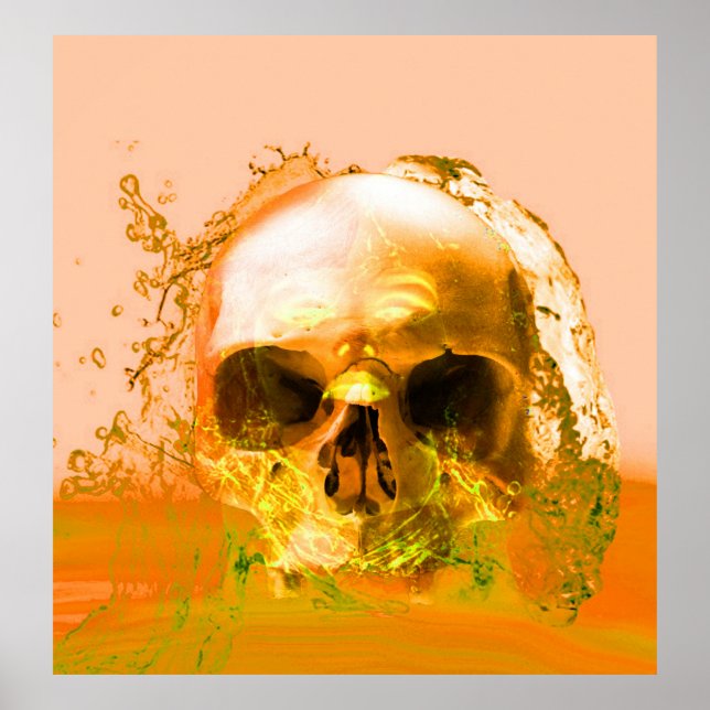 Póster Calavera dorada en el agua (Frente)