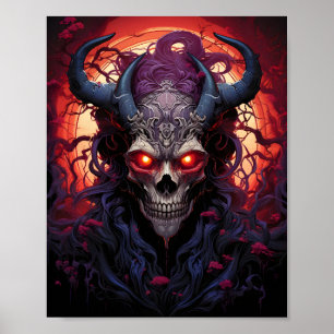 Póster Calavera En Morado Con Cuernos Grandes En La Cabez