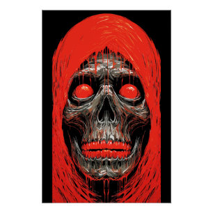 Póster Calavera encapuchada en un feroz diseño rojo
