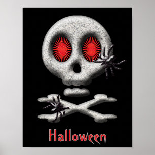 Póster Calavera espeluznante clásica de Halloween y araña