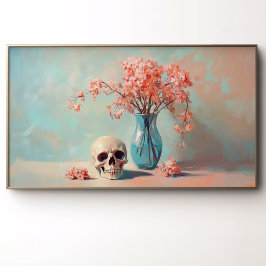 Póster Calavera espumosa y flores rosas