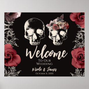 Póster Calavera Esqueleto Rosa Polvo Rosa Malva Bienvenid