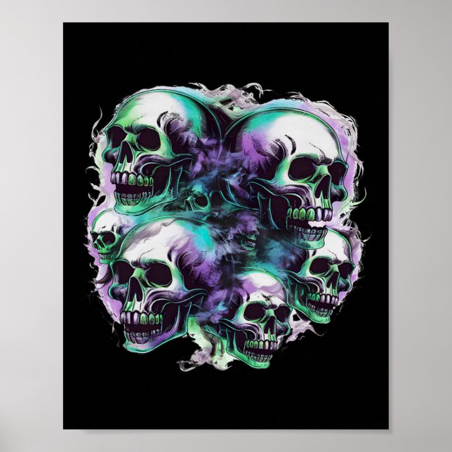 Póster Calavera Fantasma Volando Halloween Fall Tee (Frente)