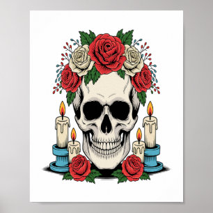 Póster Calavera Floral con Velas Halloween