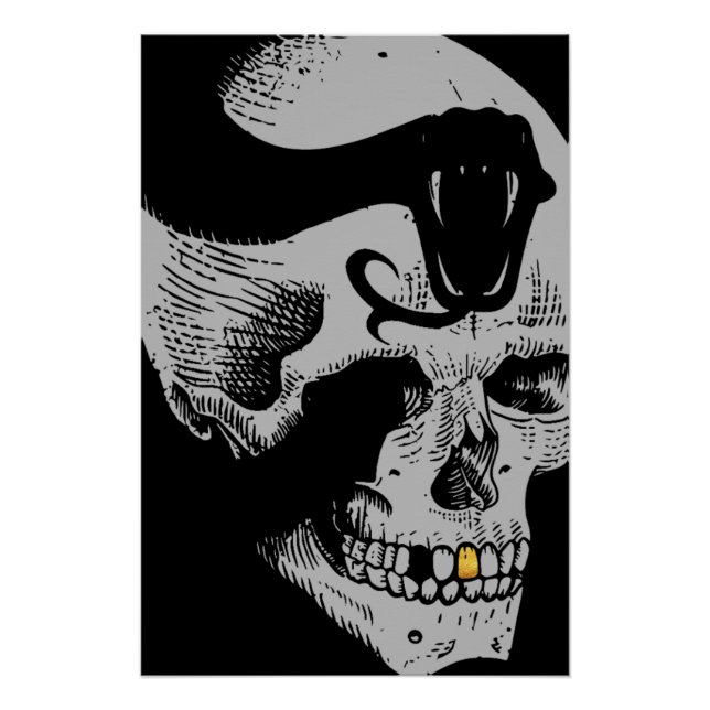 Póster Calavera gótica con serpiente (Anverso)