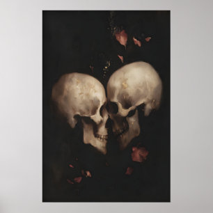 Póster Calavera Gótica de Amor Imprimible Esqueleto Román