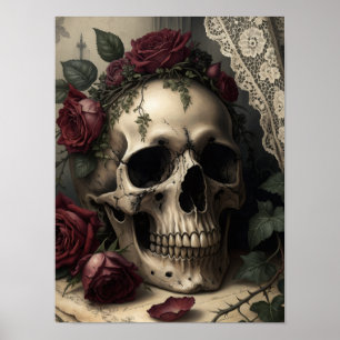 Póster Calavera gótica de la oscura academia victoriana c
