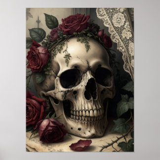 Póster Calavera gótica de la oscura academia victoriana c