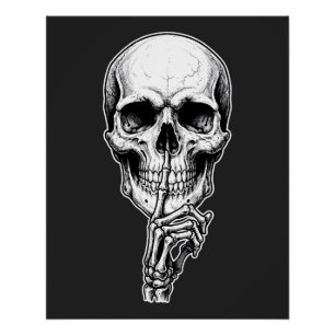 Póster Calavera gótica esqueleto mano negro y blanco.