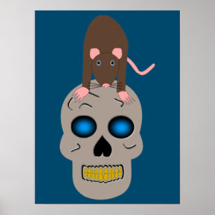 Póster Calavera gótica y Rat Halloween