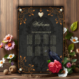 Póster Calavera gótica y Raven.