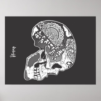 Póster Calavera grabada tibetana