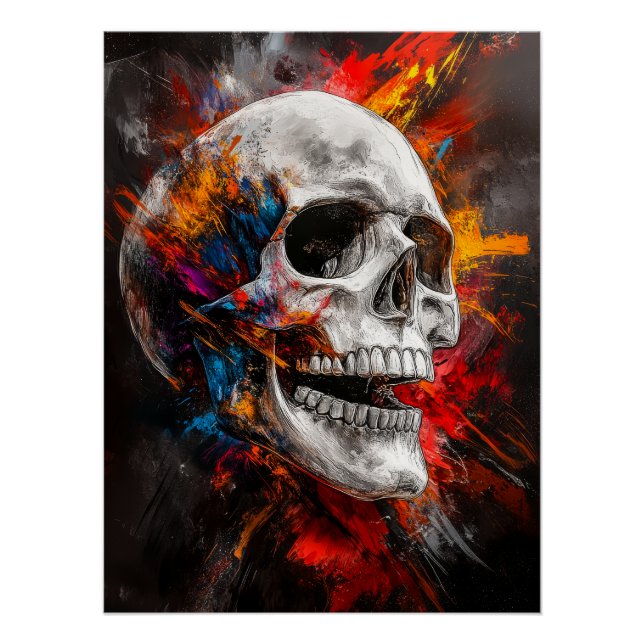Póster Calavera gráfica con colores que explotan (Anverso)