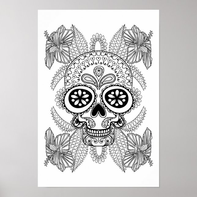 Póster Calavera Inspirada En Las Flores 2 (Frente)