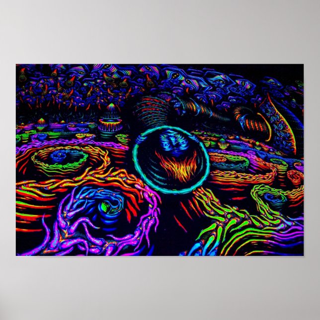 Póster calavera luz negra trippy asombroso más popular (Frente)