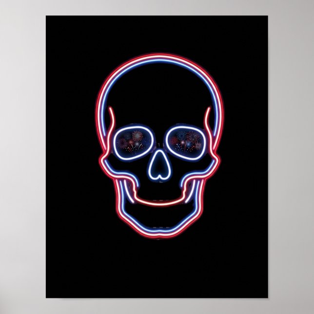 Póster Calavera Patriota de Neón (Frente)