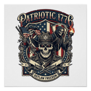 Póster Calavera Patriota Fuera de la Ley Sheriff Patriota