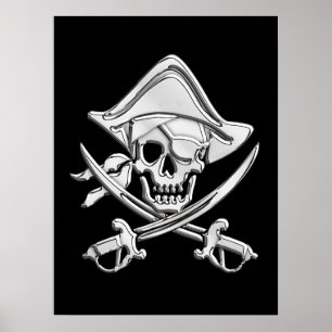 Póster Calavera pirata cromada