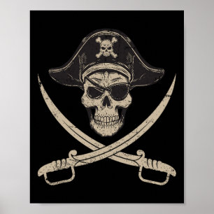 Póster Calavera pirata vintage y cruces en el último minu