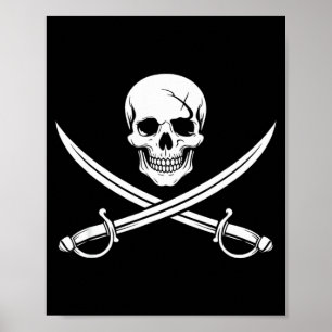 Póster Calavera pirata y bandera jolly roger de espada cr