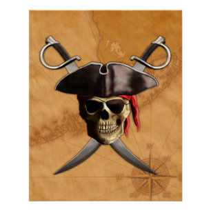Póster Calavera pirata y espadas