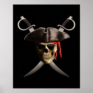Póster Calavera pirata y espadas