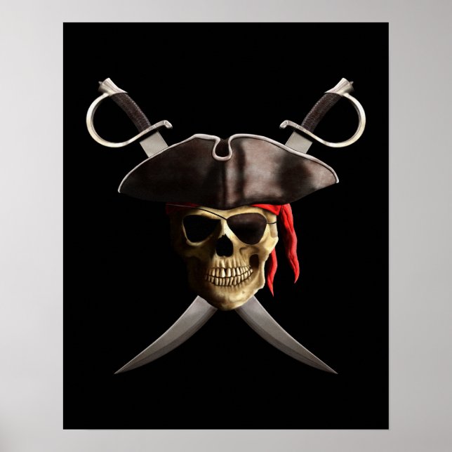 Póster Calavera pirata y espadas (Frente)
