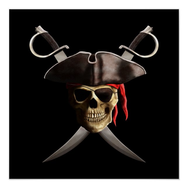 Póster Calavera pirata y espadas (Anverso)