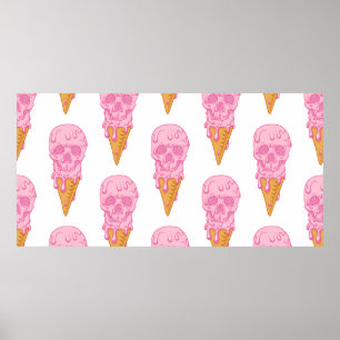 Póster Calavera rosa - helado. Retroceso de patrón sin f