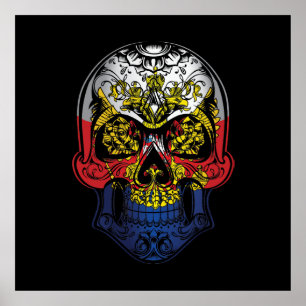 Póster Calavera rusa y bandera de Rosas