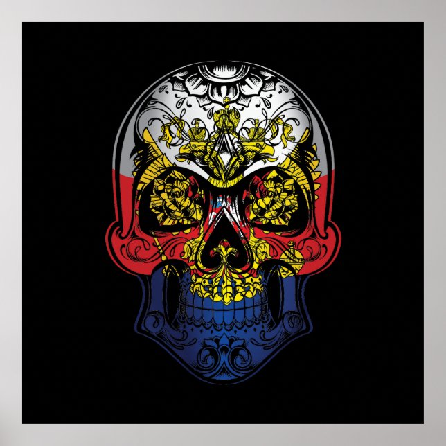 Póster Calavera rusa y bandera de Rosas (Frente)