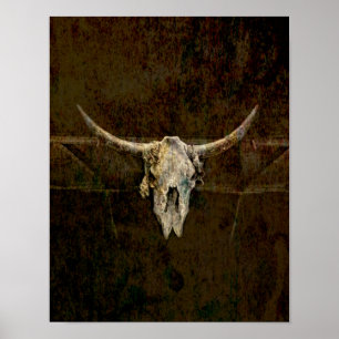 Póster Calavera toro País Occidental Viejo Grunge Rústi