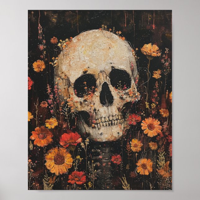 Póster Calavera y flores 8x10 (Frente)
